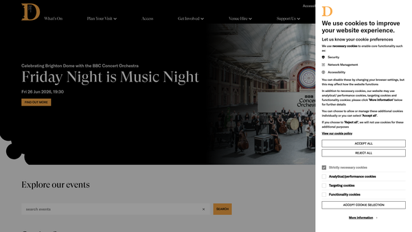 Screenshot of the Brighton Dome And Festival Ltd website