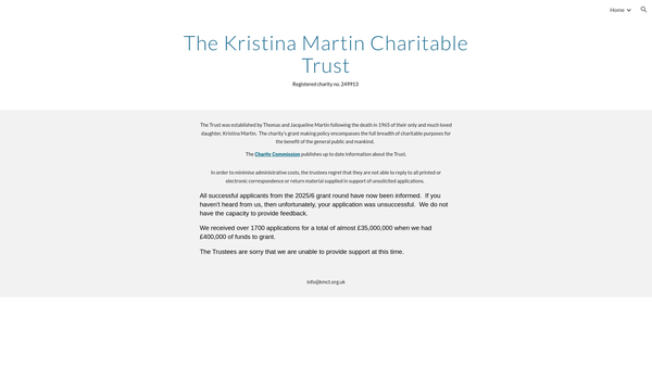 Screenshot of the The Kristina Martin Charitable Trust website