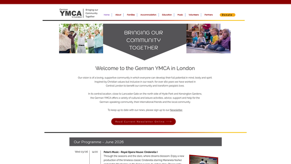 Screenshot of the German Young Men's Christian Association In London website