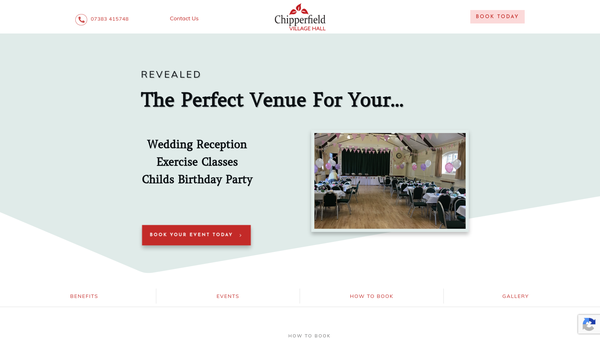 Screenshot of the Chipperfield Village Hall website