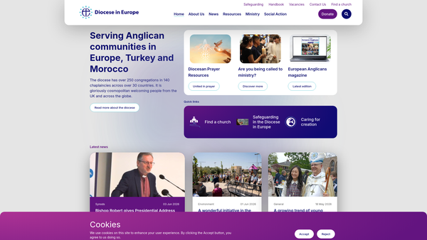Screenshot of the The Diocese In Europe Board Of Finance website