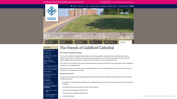 Screenshot of the The Friends Of Guildford Cathedral website