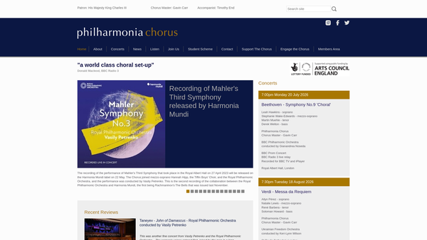 Screenshot of the Philharmonia Chorus Limited website