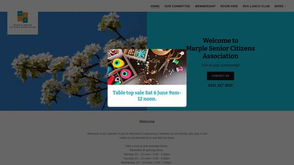 Screenshot of the Marple Senior Citizens Association website