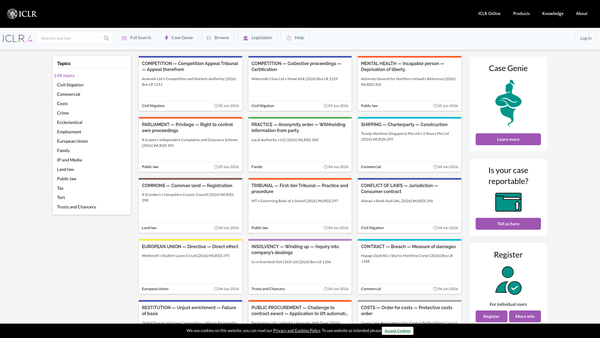 Screenshot of the Incorporated Council Of Law Reporting For England And Wales website