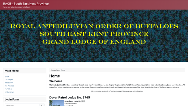 Screenshot of the Raob , Grand Lodge Of England Benevolent Fund (South East Kent Provincial Grand Lodge) website