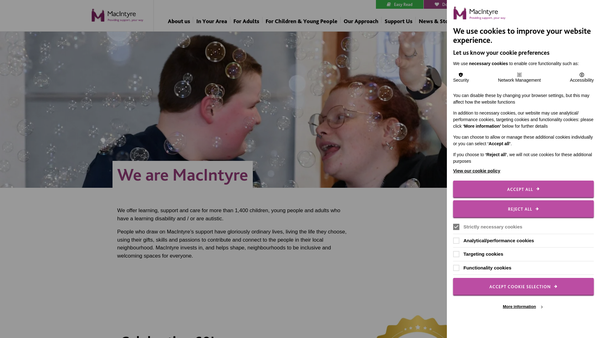 Screenshot of the Macintyre Care website