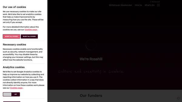 Screenshot of the Rosehill Arts Trust Limited website