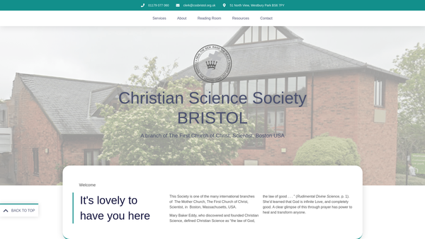 Screenshot of the Christian Science Society, Bristol. website