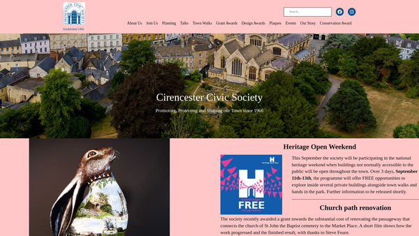 Screenshot of the Cirencester Civic Society website