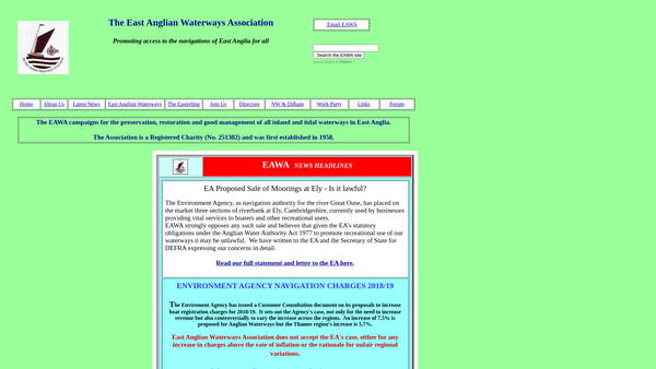 Screenshot of the The East Anglian Waterways Association Ltd website