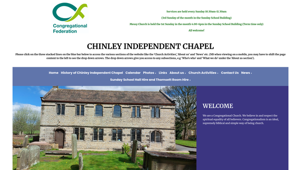 Screenshot of the Chinley Independent Chapel Property Charity website