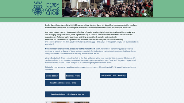 Screenshot of the Derby Bach Choir website