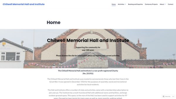 Screenshot of the The Chilwell War Memorial Hall And Institute website