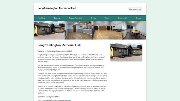 Screenshot of the Longframlington Memorial Hall website