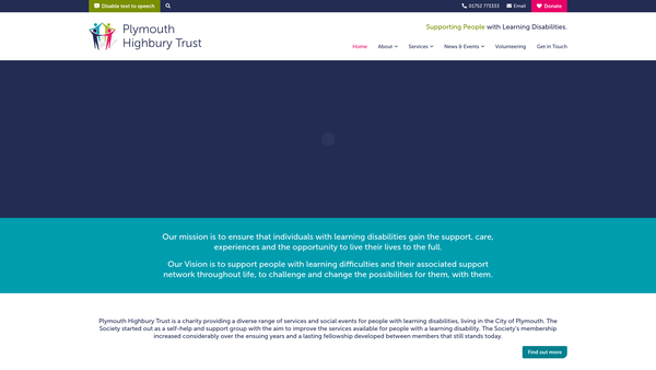 Screenshot of the Plymouth Highbury Trust website
