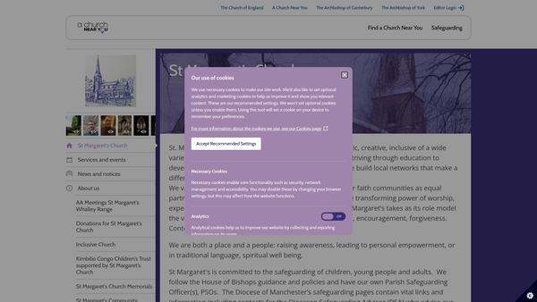 Screenshot of the The Parochial Church Council for the Ecclesiastical Parish of St Margaret's, Whalley Range website