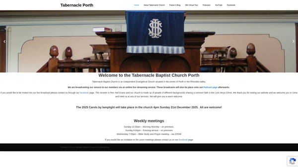 Screenshot of the Tabernacle English Baptist Church website