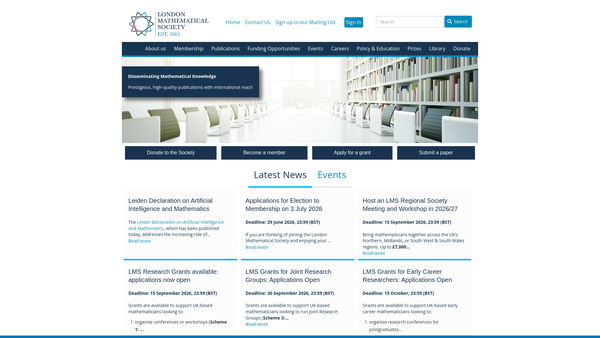 Screenshot of the The London Mathematical Society website