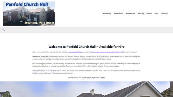 Screenshot of the Penfold Church Hall website
