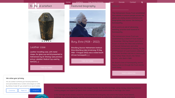 Screenshot of the The Hahnemann House Trust website