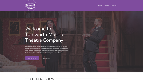 Screenshot of the Tamworth Musical Theatre Company website