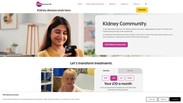 Screenshot of the Kidney Research UK website
