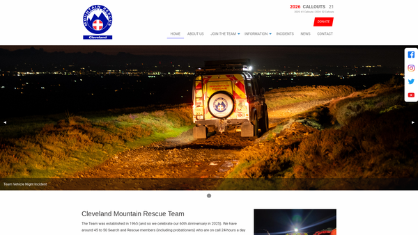 Screenshot of the Cleveland Mountain Rescue Team website