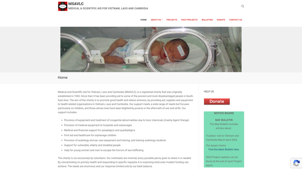 Screenshot of the Medical And Scientific Aid For Vietnam, Laos And Cambodia website