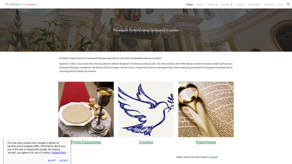 Screenshot of the St Peters Italian Catholic Church Little Saffron Hill website