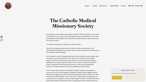 Screenshot of the The Catholic Medical Missionary Society website