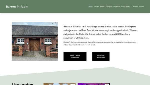 Screenshot of the The Barton Village Hall Trust website