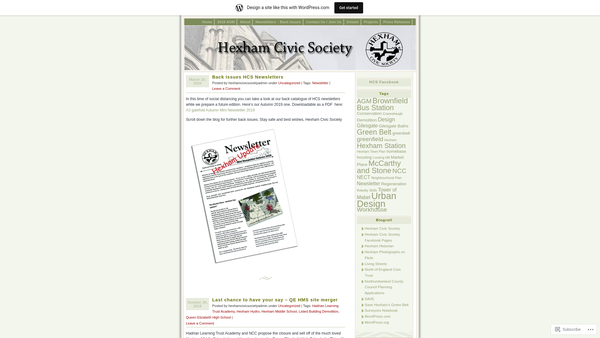 Screenshot of the Hexham Civic Society website