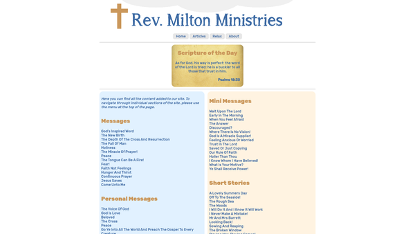 Screenshot of the Evangelist Arthur J Milton Evangelistic Association Limited website