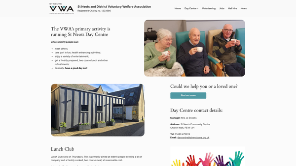 Screenshot of the St Neots And District Voluntary Welfare Association website