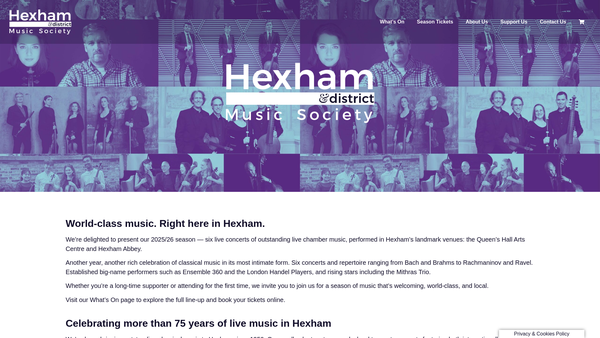 Screenshot of the Hexham And District Music Society website