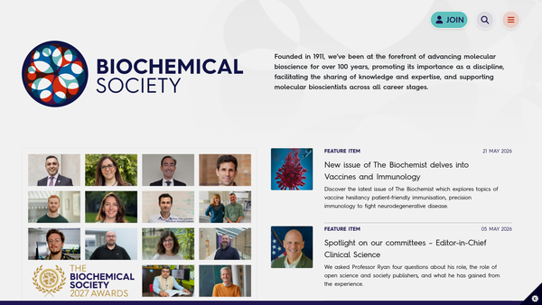 Screenshot of the The Biochemical Society website