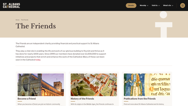 Screenshot of the Fraternity Of The Friends Of Saint Albans Abbey website