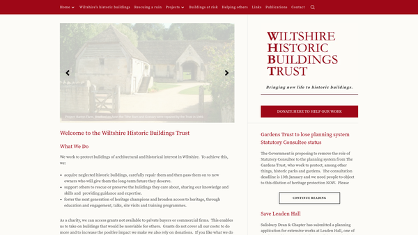 Screenshot of the The Wiltshire Historic Buildings Trust Limited website