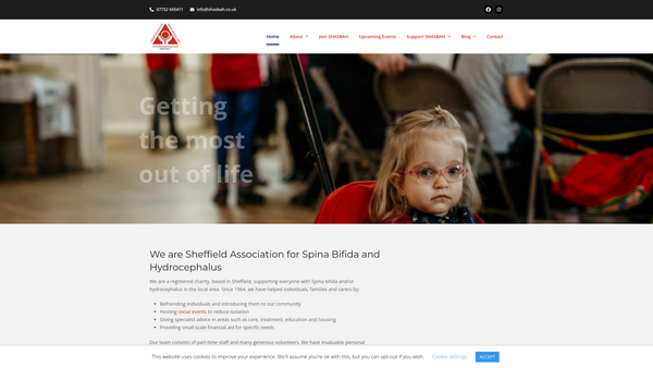 Screenshot of the Sheffield Association For Spina Bifida And Hydrocephalus website