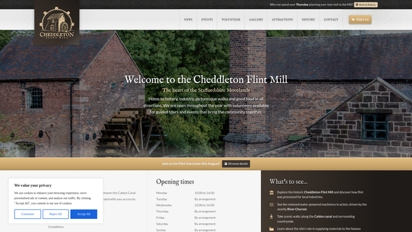 Screenshot of the Cheddleton Flint Mill Industrial Heritage Trust website