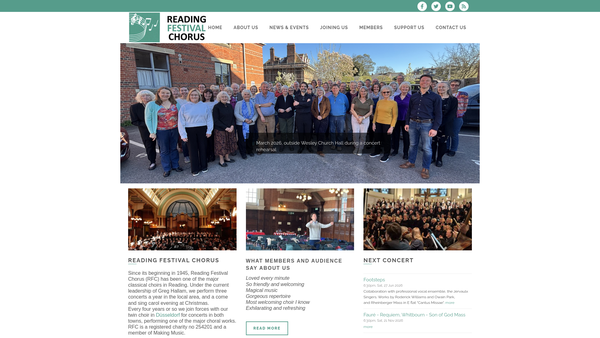 Screenshot of the Reading Festival Chorus website