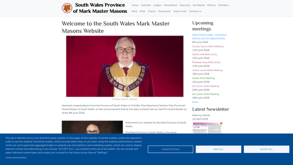 Screenshot of the The South Wales Provincial Grand Lodge Of Mark Master Masons Benevolent Fund website