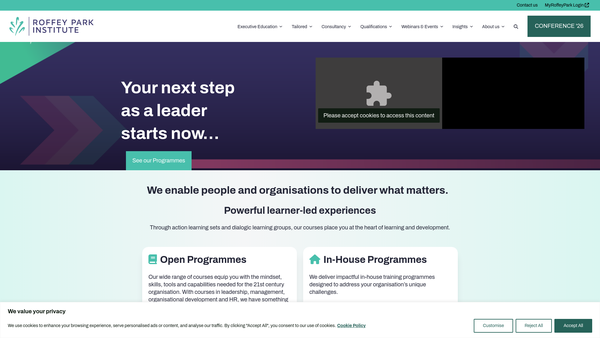Screenshot of the Roffey Park Institute Limited website