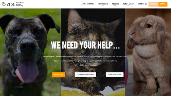 Screenshot of the Oxfordshire Animal Sanctuary Society website