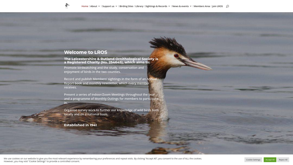 Screenshot of the Leicestershire And Rutland Ornithological Society website