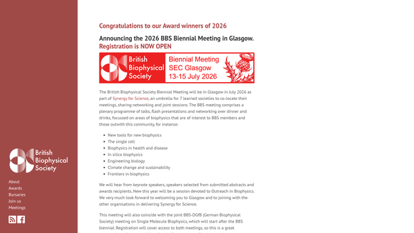 Screenshot of the The British Biophysical Society website