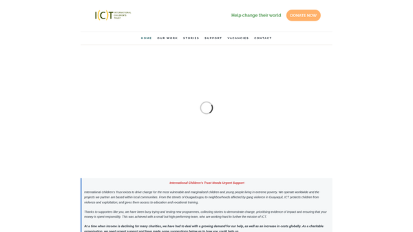 Screenshot of the International Children's Trust website