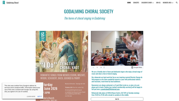 Screenshot of the The Godalming Choral Society website