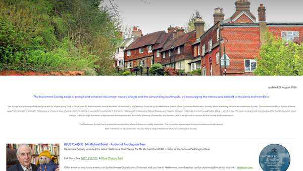 Screenshot of the The Haslemere Society website